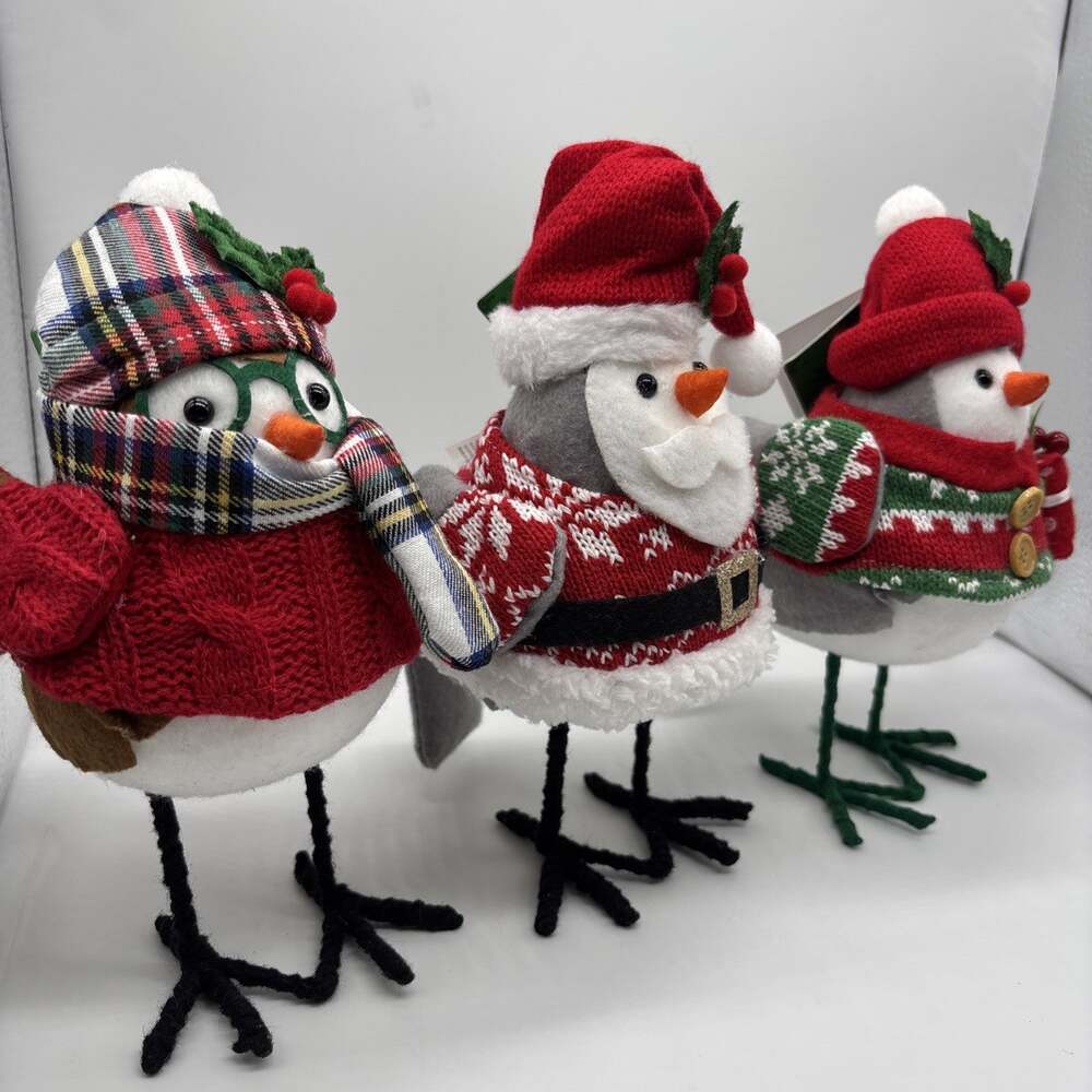 Holiday Time 8" Tabletop Winter Christmas Fabric Birds Set Of 3